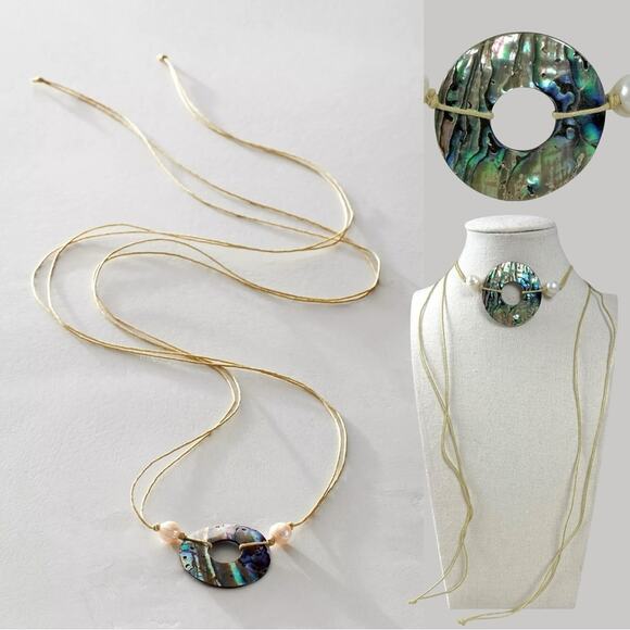 Free People Bohemian Abalone Shell Pearl Rope Necklace Belly Chain Neutral NEW - Picture 1 of 9